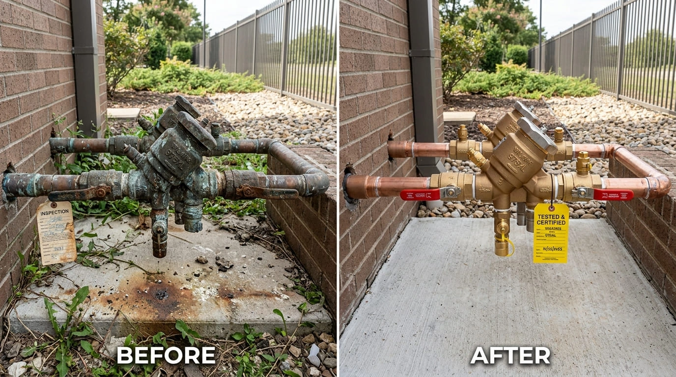 Backflow Testing Repair Replacement Before and After Rose Pasa Plumbing Pasadena CA