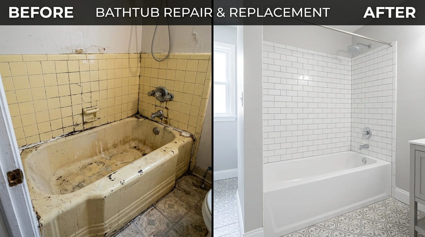 Bathtub Repair Replacement Before and After Rose Pasa Plumbing Pasadena CA