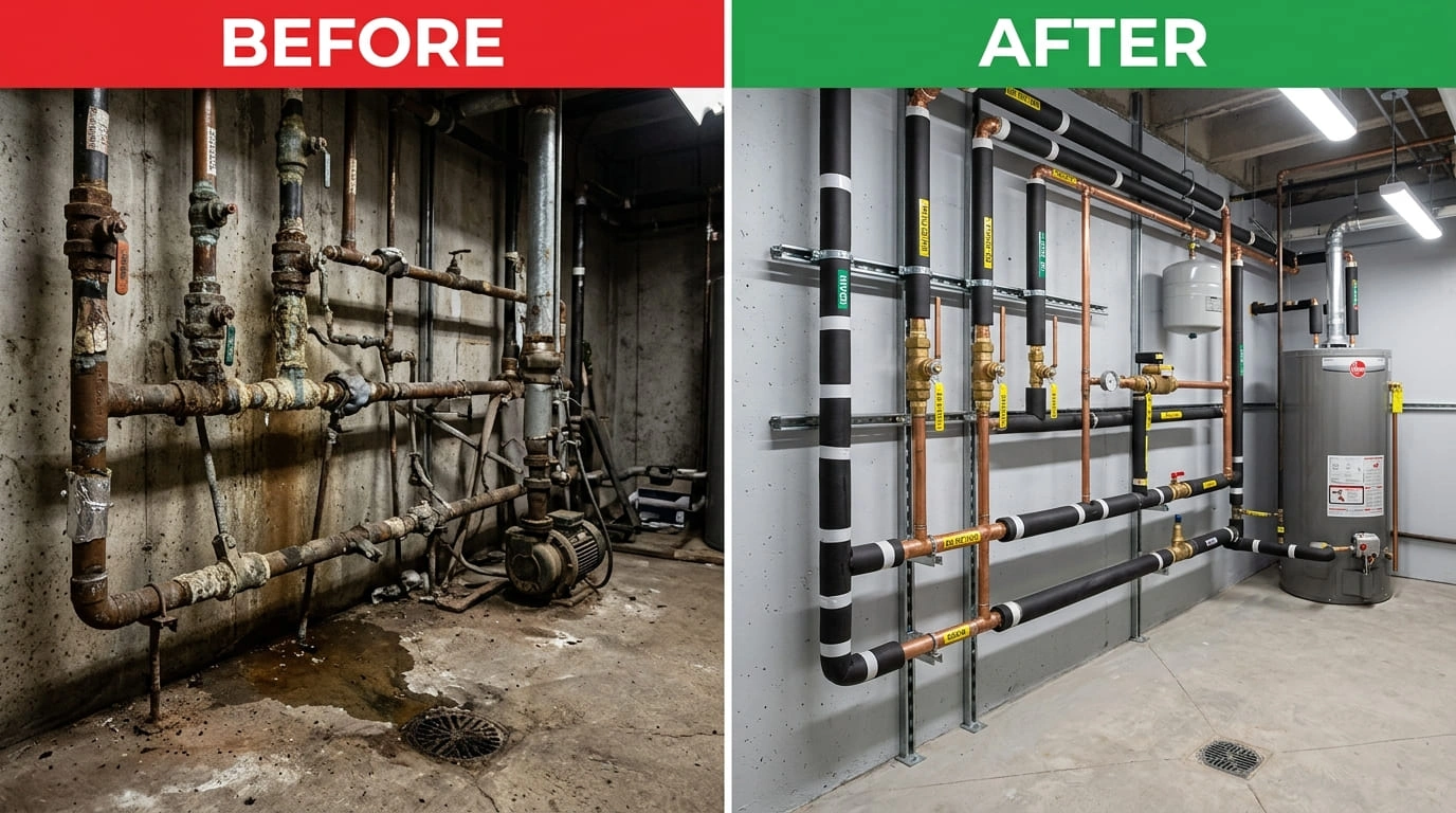 Commercial Plumbing Before and After Rose Pasa Plumbing Pasadena CA