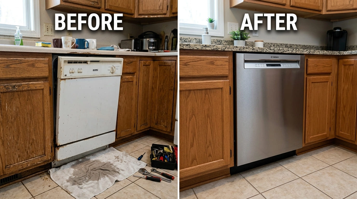 Dishwasher Repair Replacement Before and After Rose Pasa Plumbing Pasadena CA