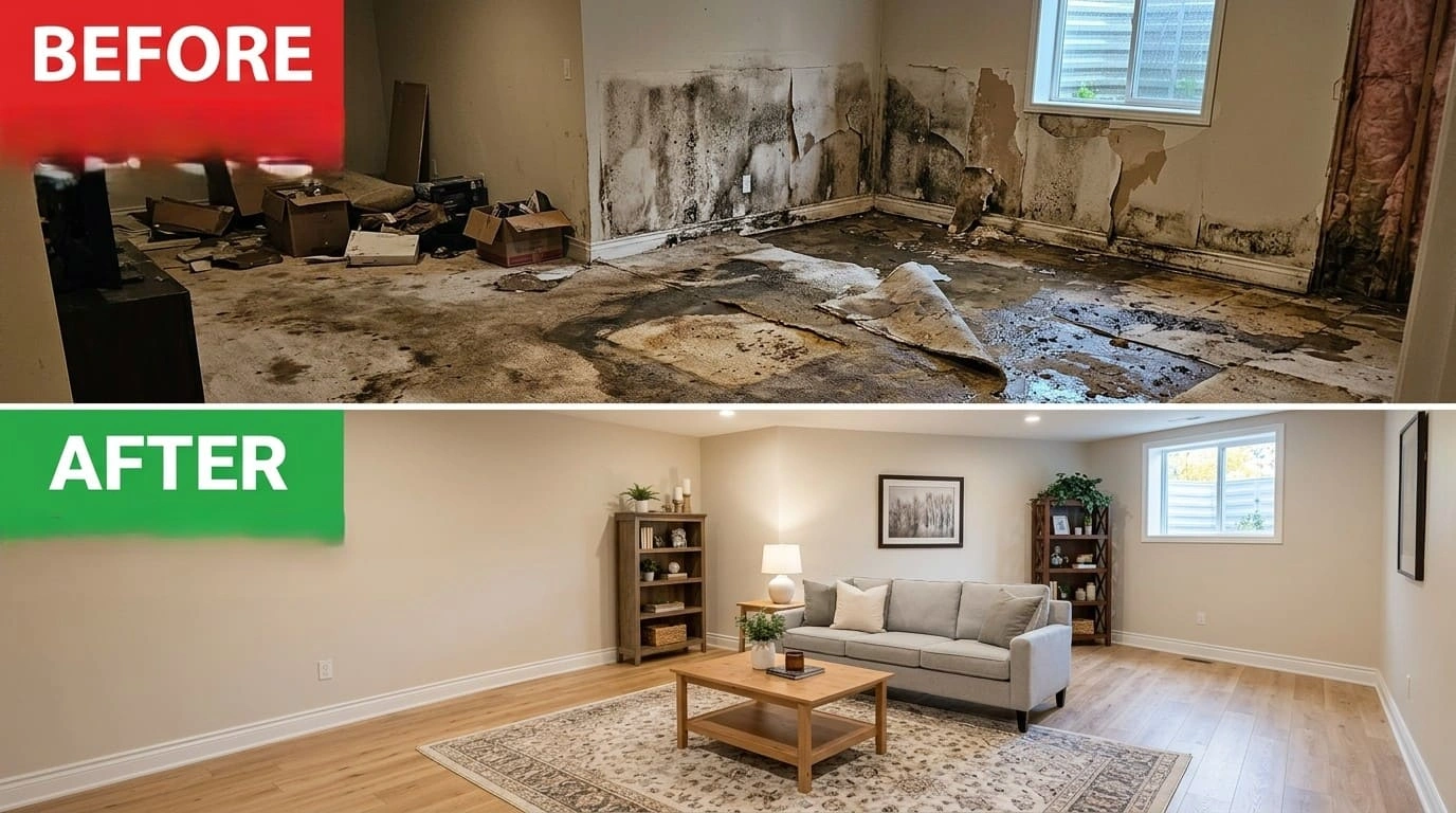 Water Damage Restoration Before and After Rose Pasa Plumbing Pasadena CA
